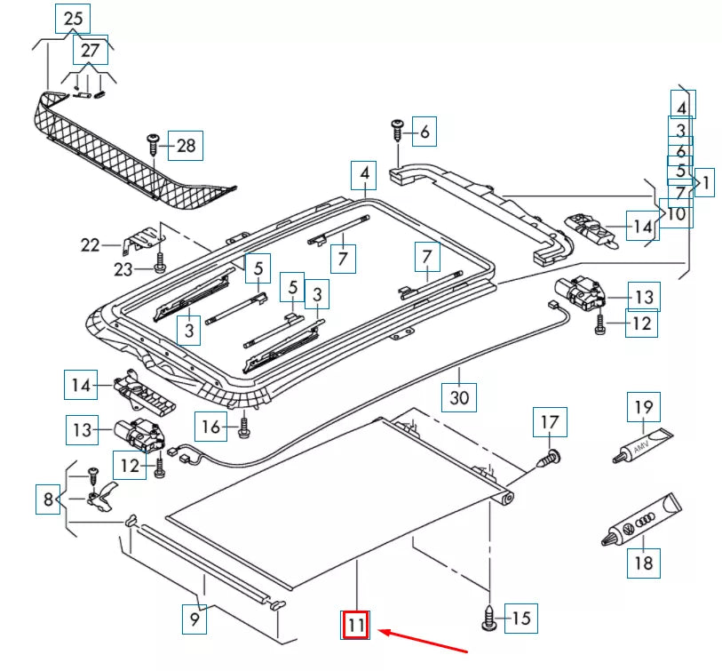 NEW VW TIGUAN AD MK2 SUNROOF ROLLER BLIND 1K9877307DT38 ORIGINAL