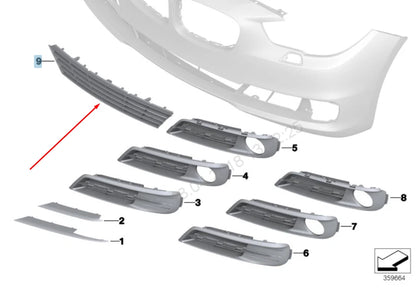 NEW BMW 5 GT F07 FRONT BUMPER LOWER CENTER GRILLE 51117331666 2015 ORIGINAL
