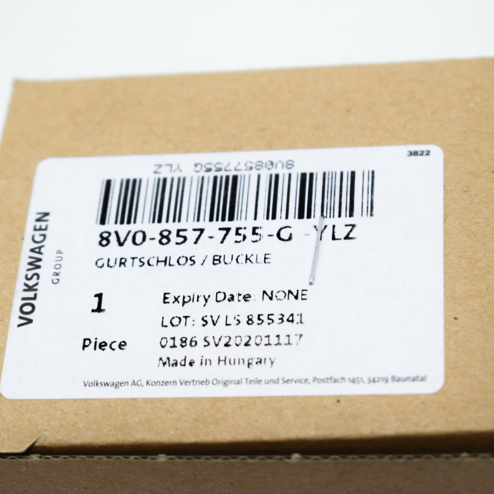 NEW AUDI A3 S3 8V FRONT LEFT SEAT BELT BUCKLE LATCH RHD 8V0857755GYLZ ORIGINAL