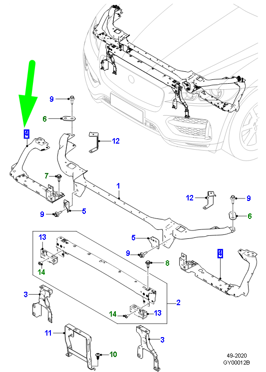 new jaguar f-pace x761 front panel right support frame t4a3584 original