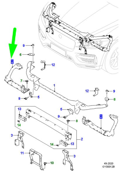 new jaguar f-pace x761 front panel right support frame t4a3584 original