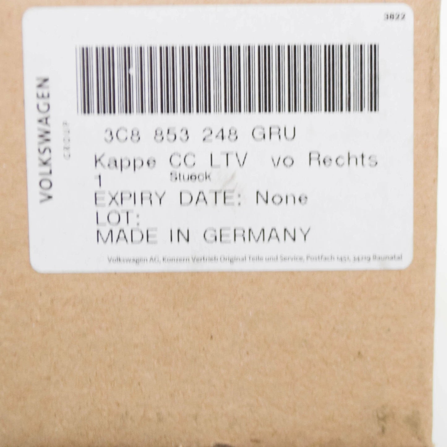 NEW VOLKSVAGEN CC FRONT RIGHT JACK POINT COVER 3C8853248GRU