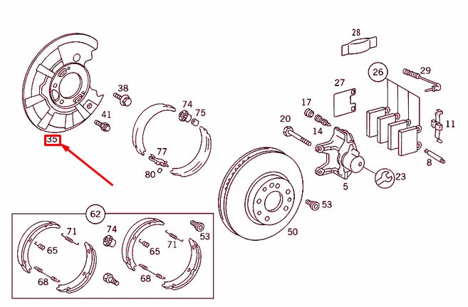 NEW MB S W140 REAR RIGHT WHEEL BRAKE PROTECTIVE PLATE A1404201344