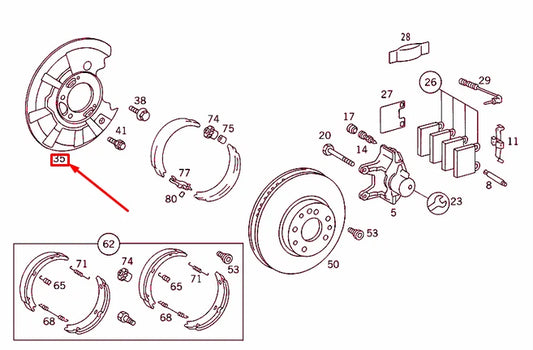 NEW MB S W140 REAR RIGHT WHEEL BRAKE PROTECTIVE PLATE A1404201344