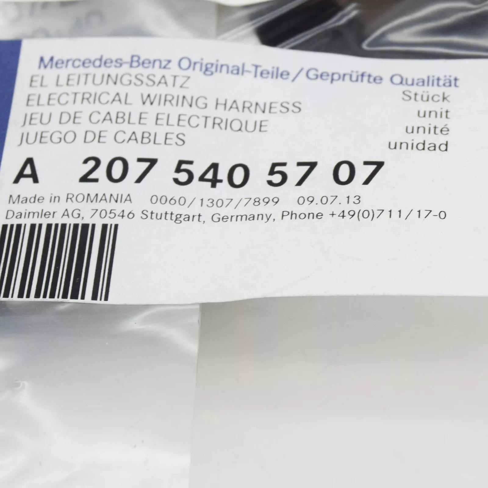 NEW MERCEDES-BENZ E C207 TRAILER COUPLING WIRING HARNESS A2075405707 ORIGINAL