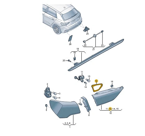 NEW AUDI A1 SPORTBACK GBA REAR RIGHT TAILLIGHT SEAL 82A945198
