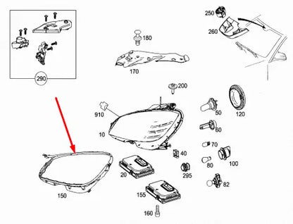 NEW MERCEDES-BENZ C-CLASS W204 LEFT HEADLIGHT GASKET SEAL A2048260991 ORIGINAL
