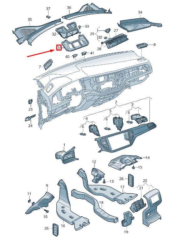 NEW VOLKSWAGEN T-ROC A11 DASHBOARD INTERMEDIATE PIECE RHD 2GB819241 ORIGINAL