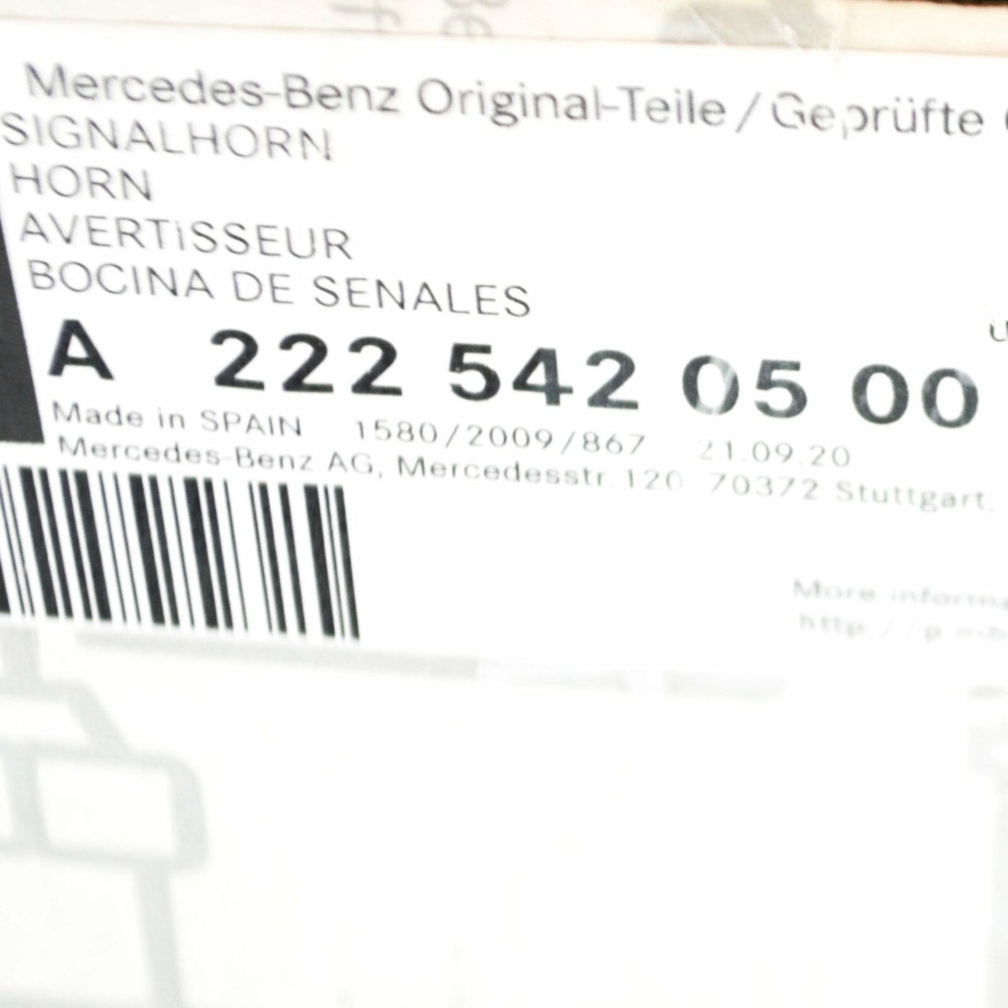 NEW MERCEDES-BENZ S W222 FRONT RIGHT SIDE HORN A2225420500 ORIGINAL