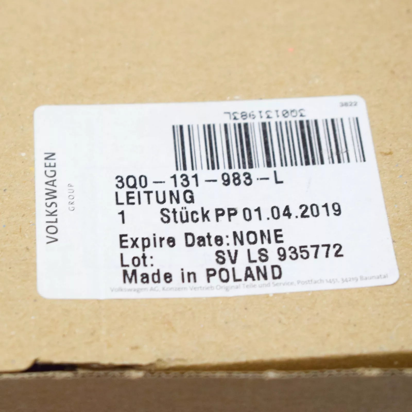 NEW VOLKSWAGEN ARTEON 3H7 REAR ADBLUE SUPPLY LINE 3Q0131983L