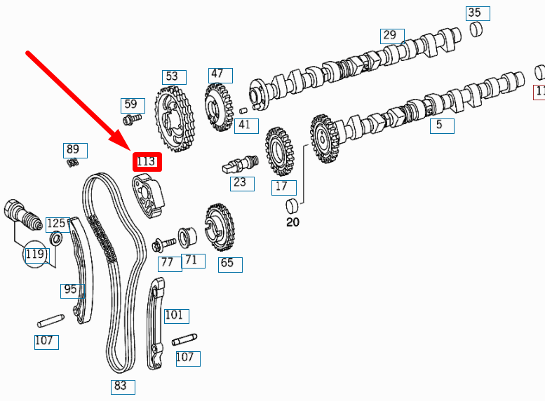 NEW MERCEDES-BENZ ML W163 UPPER ENGINE TIMING CHAIN GUIDE A6110520316 ORIGINAL