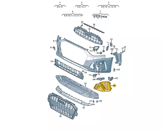 NEW AUDI A4 AVANT B9 FRONT RIGHT BUMPER GRILLE 8W0807682AMT94