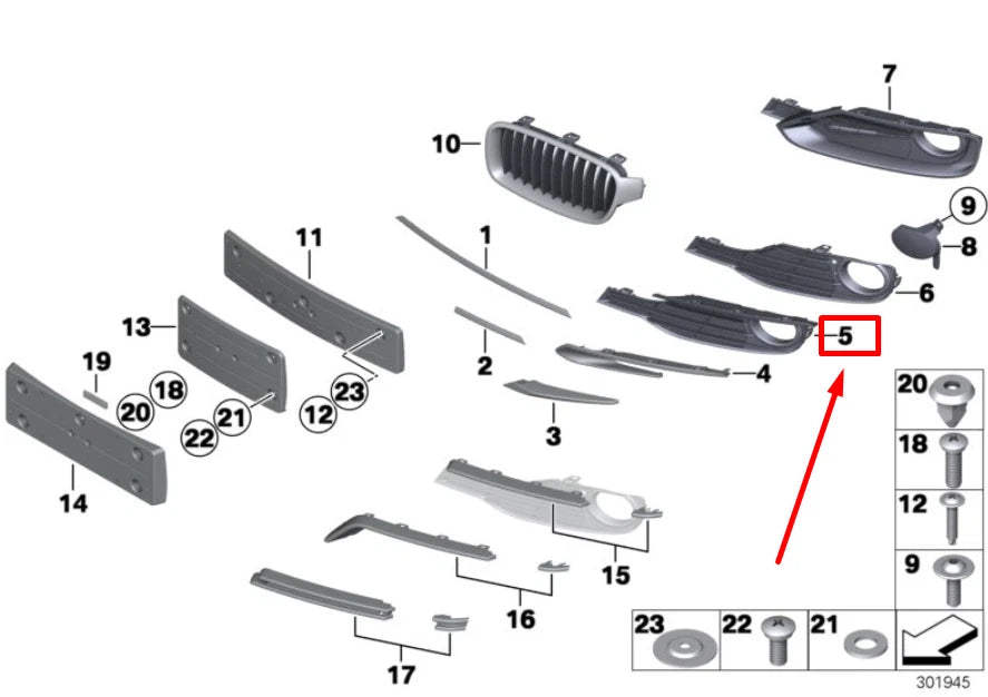 NEW BMW 3 F30, F80 FRONT LEFT BUMPER FOG LIGHT TRIM 7255365 51117255365 ORIGINAL