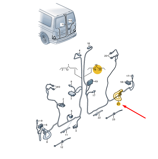 NEW VW TRANSPORTER VI T6 REAR RIGHT WING DOOR WIRING GROMMET 7H0971840D ORIGINAL