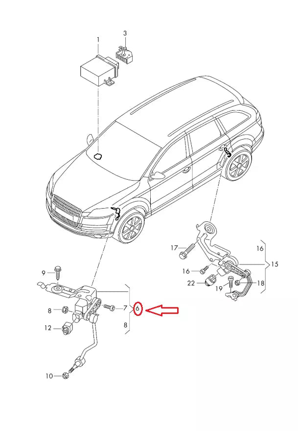 NEW AUDI Q7 4L FRONT LEFT LEVEL SENSOR WITH POLES 7L0616213D ORIGINAL