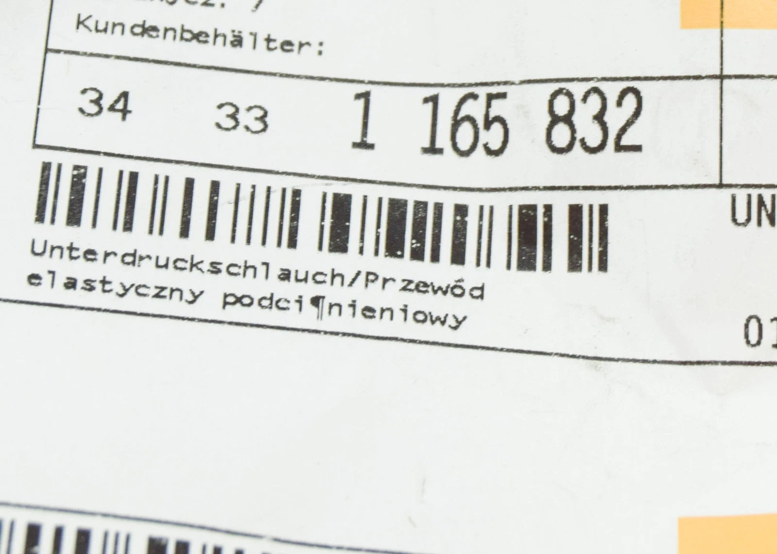 NEW BMW 5 E39 VACUUM PUMP HOSE PIPE 34331165832 1165832 2001 ORIGINAL