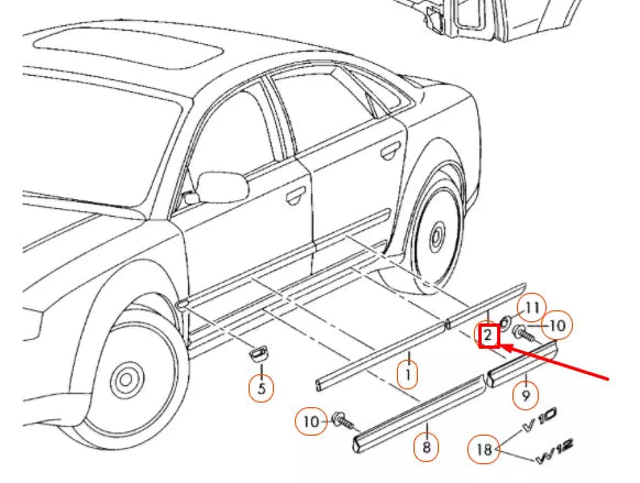 NEW AUDI A8 D3 REAR LEFT DOOR PROTECTIVE STRIP 4E0853963DGRU ORIGINAL
