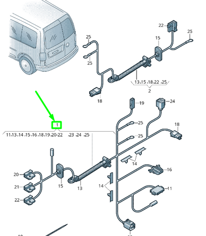 new volkswagen caddy 2k mk3 left wing door cable harness 2k5971695d original