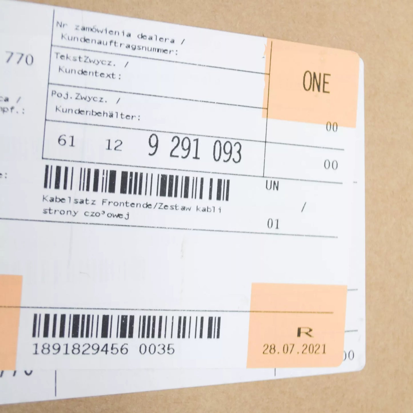 NEW BMW 5 F10 ELECTRICAL FRONT END WIRING HARNESS 61129291093 ORIGINAL