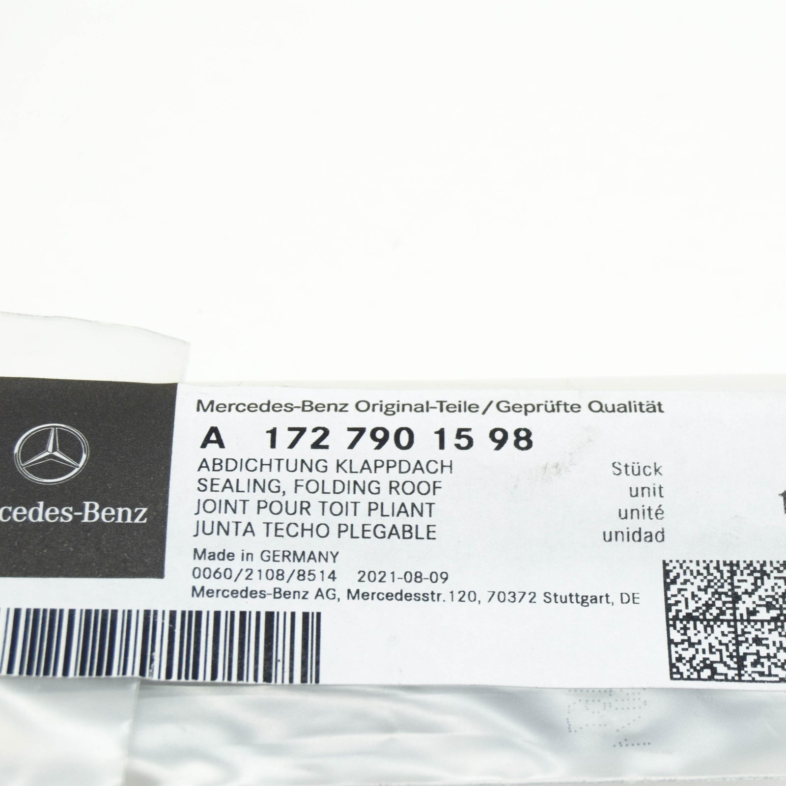 new mercedes-benz slk r172 left folding roof sealing a1727901598 original