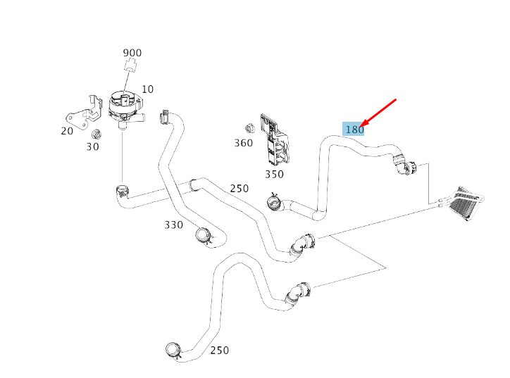 new mb gla x156 engine to heat exchanger return line hose a2468303096 original