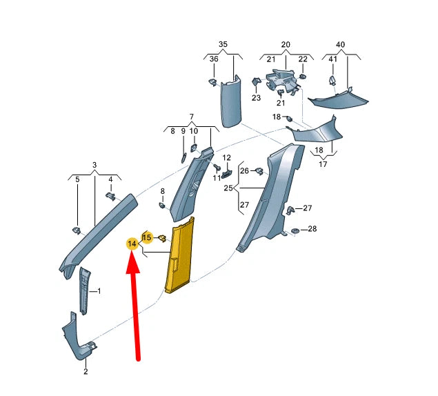 NEW VW ARTEON 3H7 RIGHT SIDE B PILLAR LOWER TRIM 3G886729282V ORIGINAL