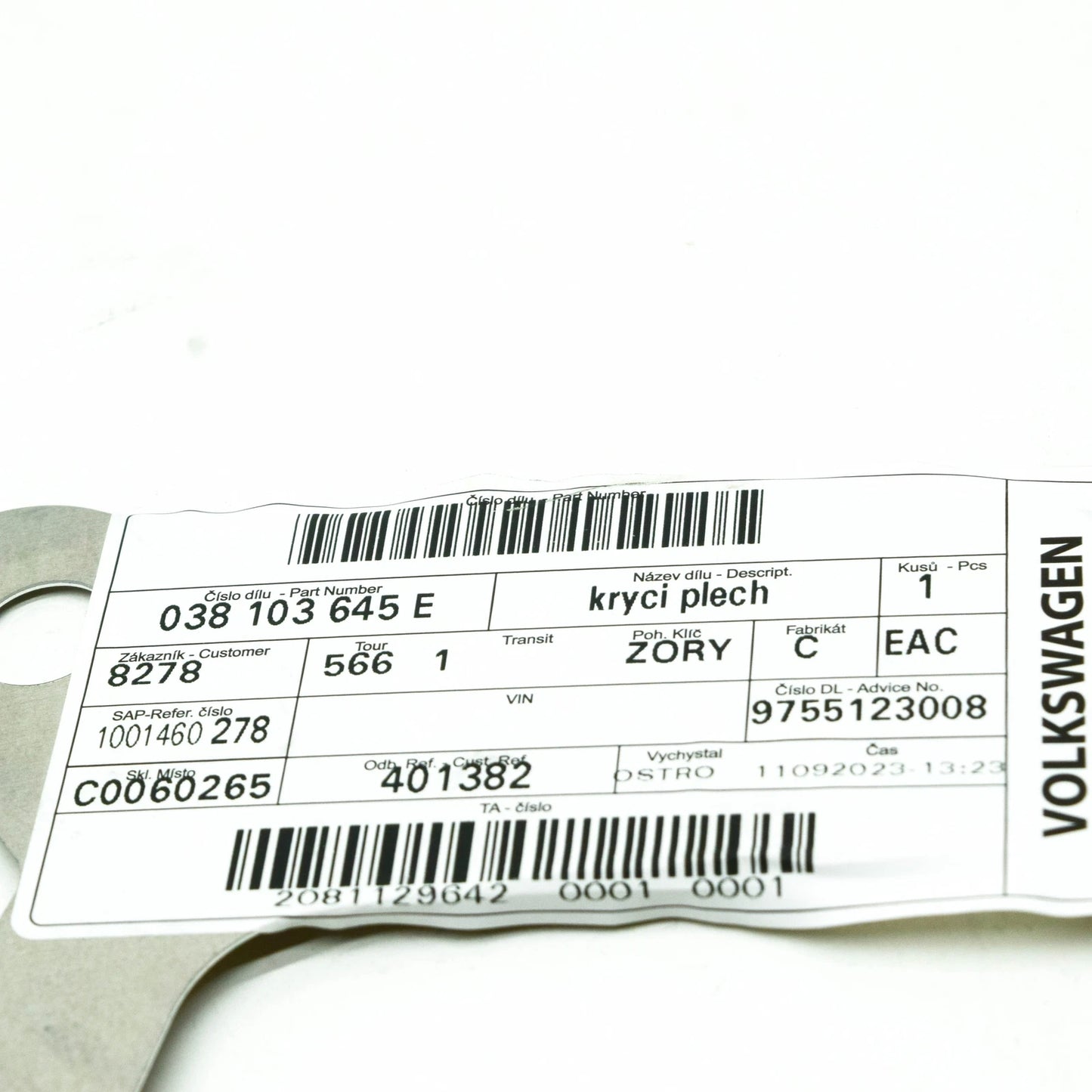 NEW AUDI TT 8J MANUAL GEARBOX COVER PLATE 038103645E ORIGINAL