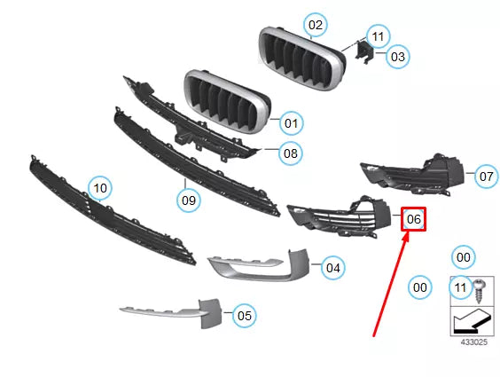 NEW BMW X5 F15 FRONT BUMPER LEFT BLACK OPEN GRILLE 51117303081 7303081 ORIGINAL