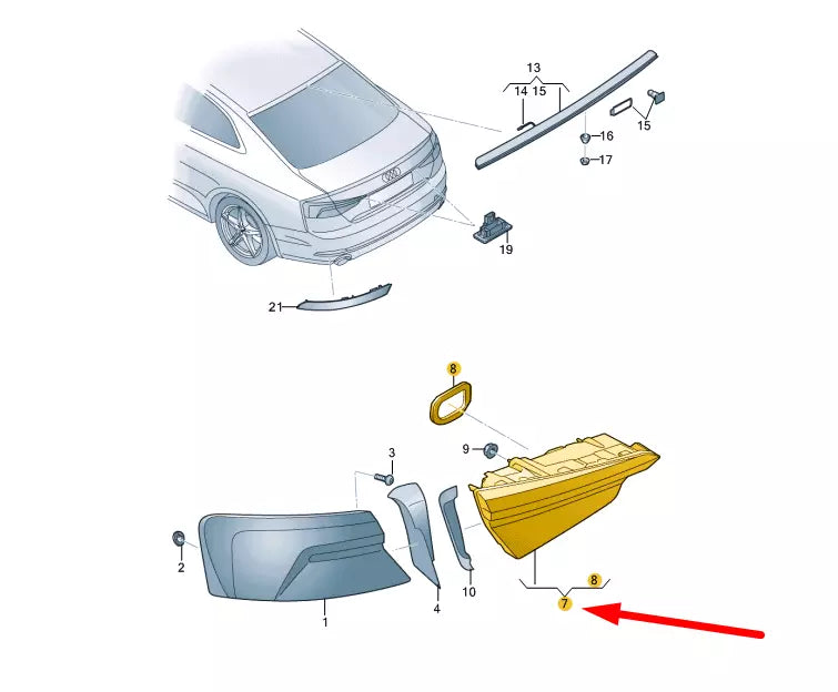 NEW AUDI A5 8W6 REAR RIGHT INNER LED TAILLIGHT 8W6945094AA ORIGINAL
