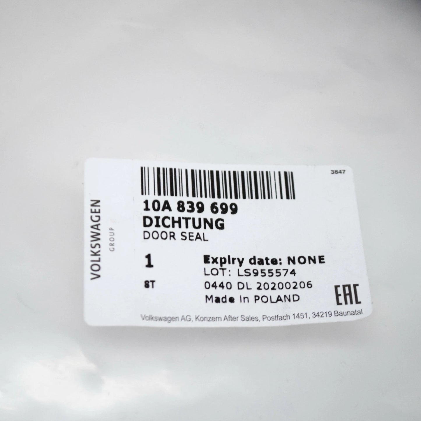 NEW VOLKSWAGEN ID.3 E11 REAR LEFT DOOR OUTER SEAL 10A839699