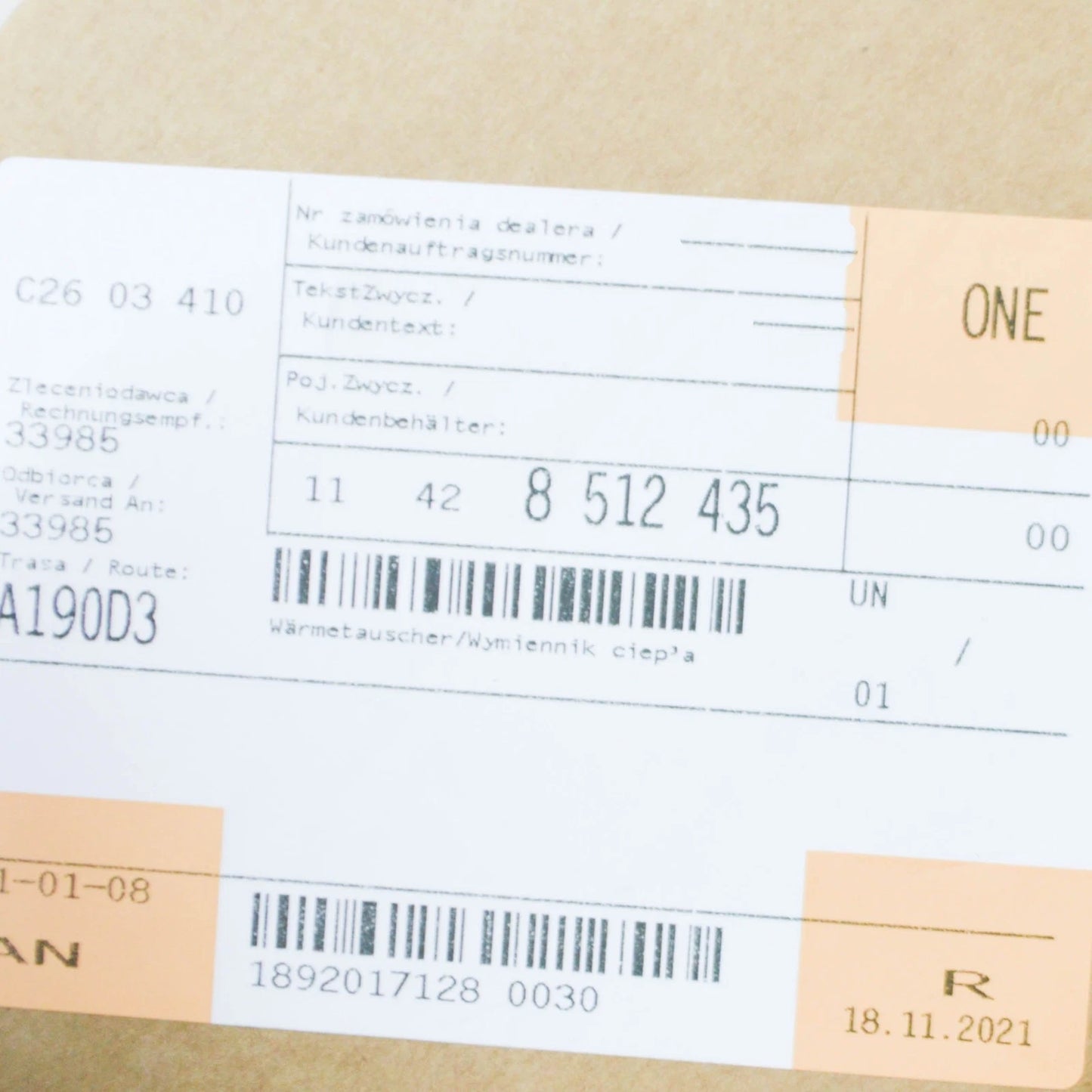 NEW BMW 3 E90 HEAT EXCHANGER 11428512435 8512435 ORIGINAL