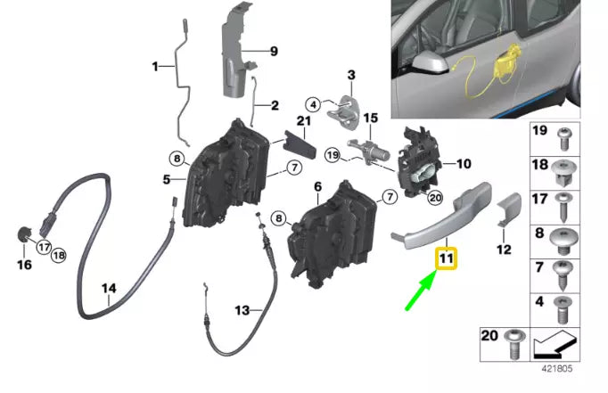 NEW BMW I3 I01 FRONT LEFT EXTERIOR HANDLE BRACKET 7408381 51217408381 ORIGINAL