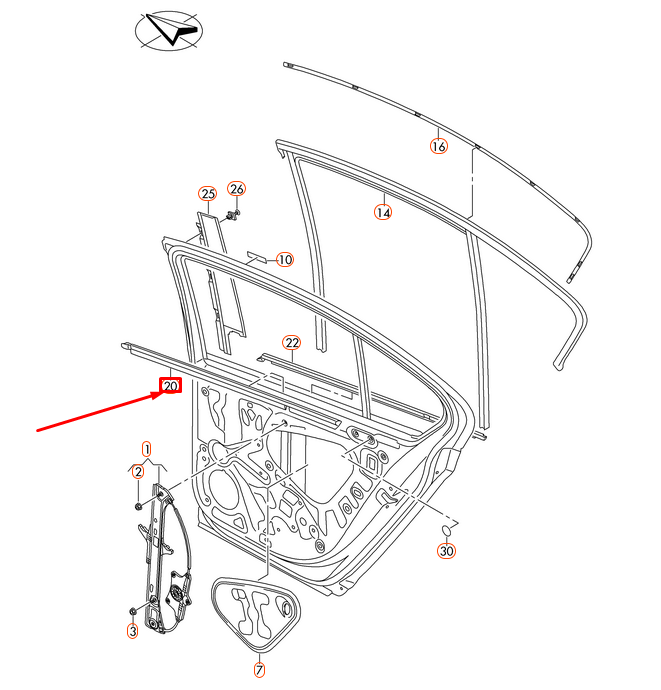 new vw passat 3g b8 rear left inner window aperture seal 3g5839479 original