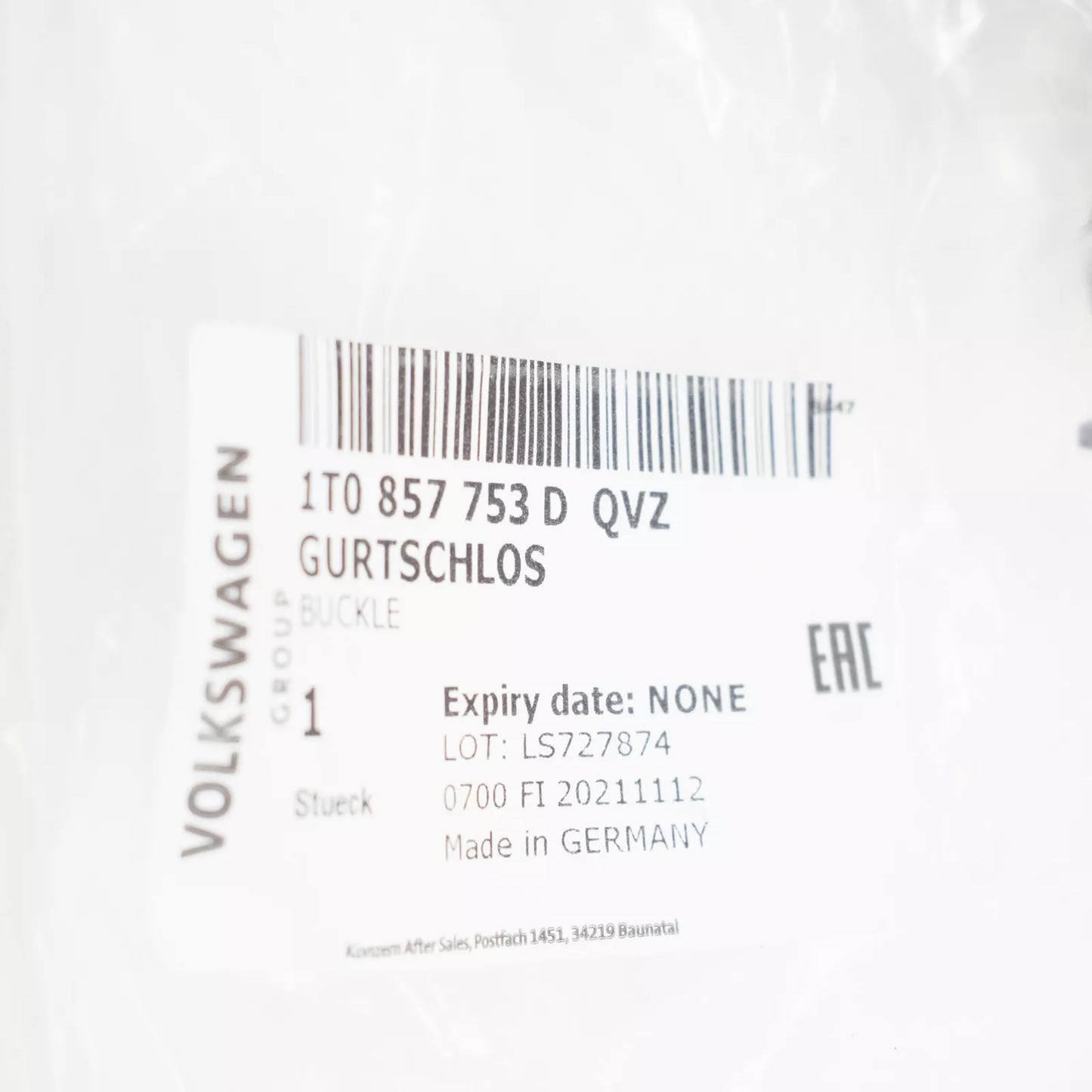 NEW VOLKSWAGEN TOURAN 1T REAR SEAT BELT LATCH 1T0857753DQVZ