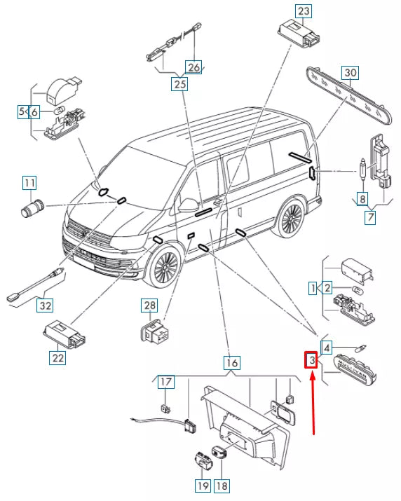NEW VOLKSWAGEN TRANSPORTER T6 ENTRY STEP LIGHTING 7E5947415AL72A ORIGINAL
