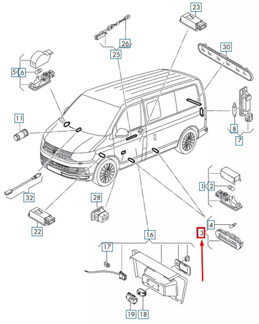 NEW VOLKSWAGEN TRANSPORTER T6 ENTRY STEP LIGHTING 7E5947415AL72A ORIGINAL