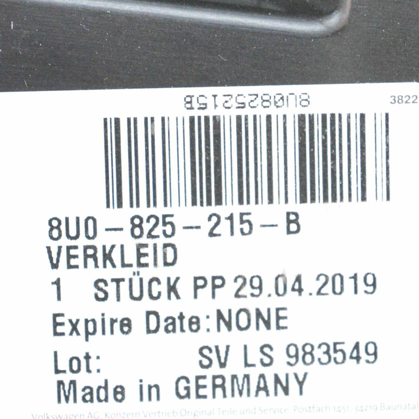 NEW AUDI Q3 8U REAR LEFT SIDE UNDERBODY COVER 8U0825215B ORIGINAL