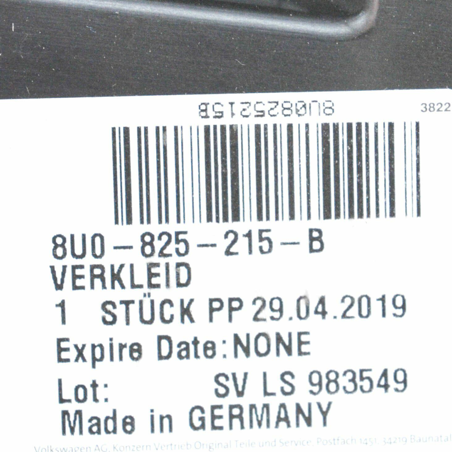 NEW AUDI Q3 8U REAR LEFT SIDE UNDERBODY COVER 8U0825215B ORIGINAL