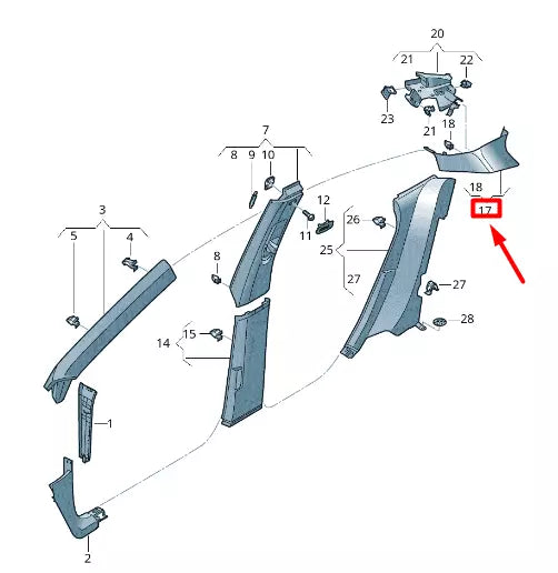 NEW VOLKSWAGEN ARTEON 3H7 LEFT INTERIOR C-PILLAR TRIM 3G88672423HS