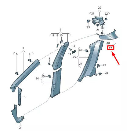 NEW VOLKSWAGEN ARTEON 3H7 LEFT INTERIOR C-PILLAR TRIM 3G88672423HS