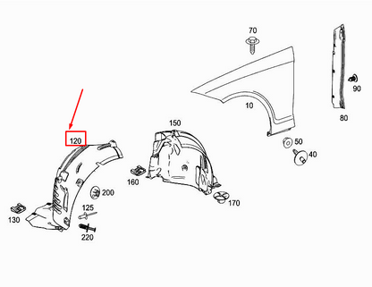 new mercedes-benz cls c218 front right inner fender lining a2186900164 original