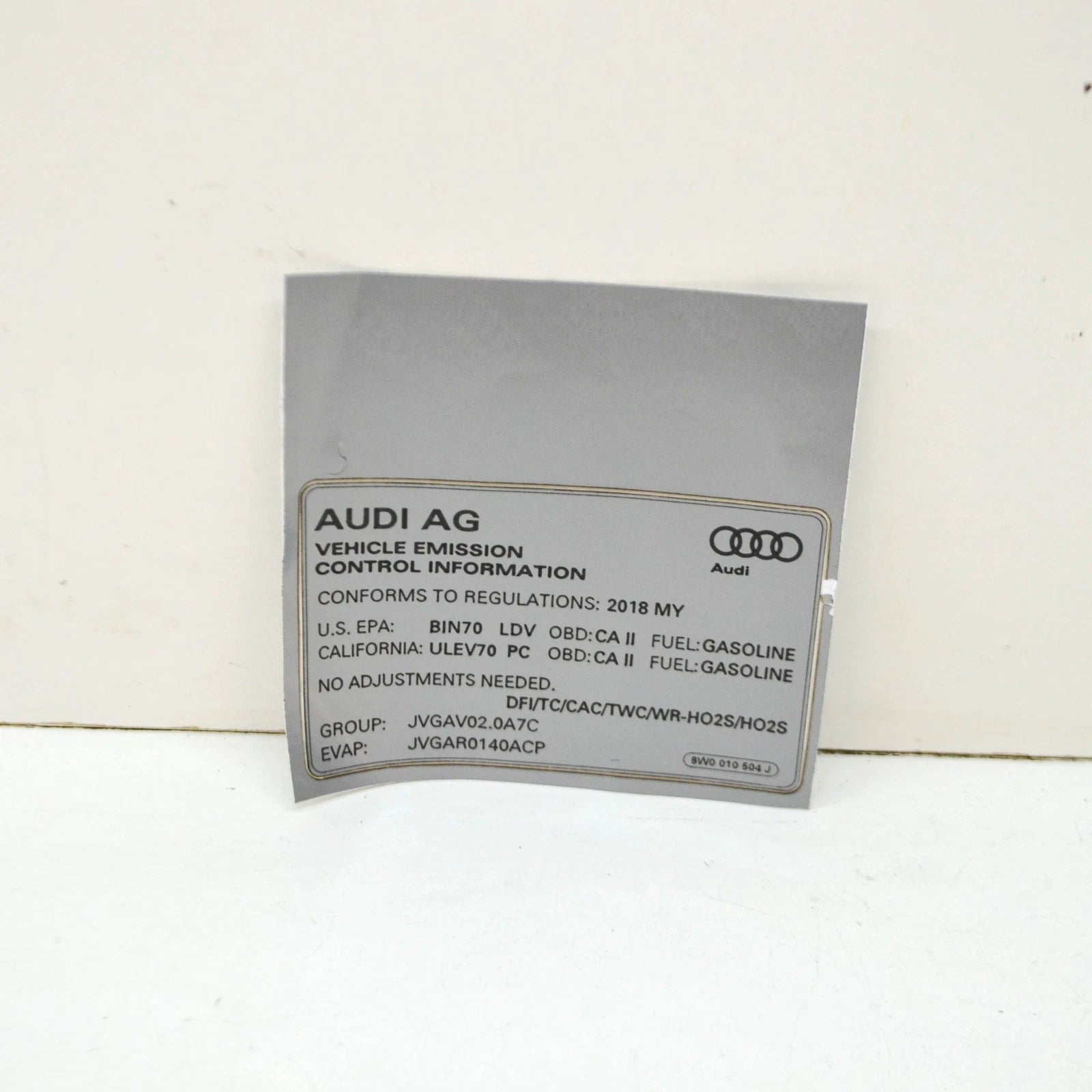 NEW AUDI A4 AVANT B9 EMISSION CONTROL INFORMATION LABEL 8W0010504J ORIGINAL