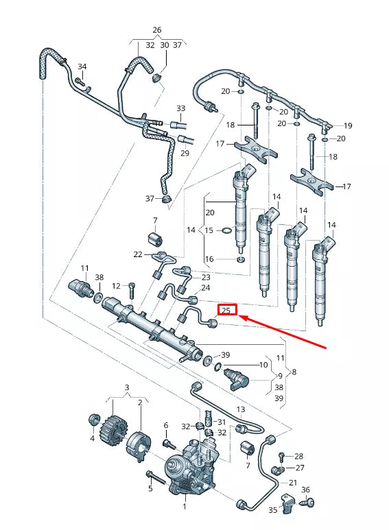 NEW VW PASSAT B8 3G FUEL RAIL PRESSURE PIPE 03N130304