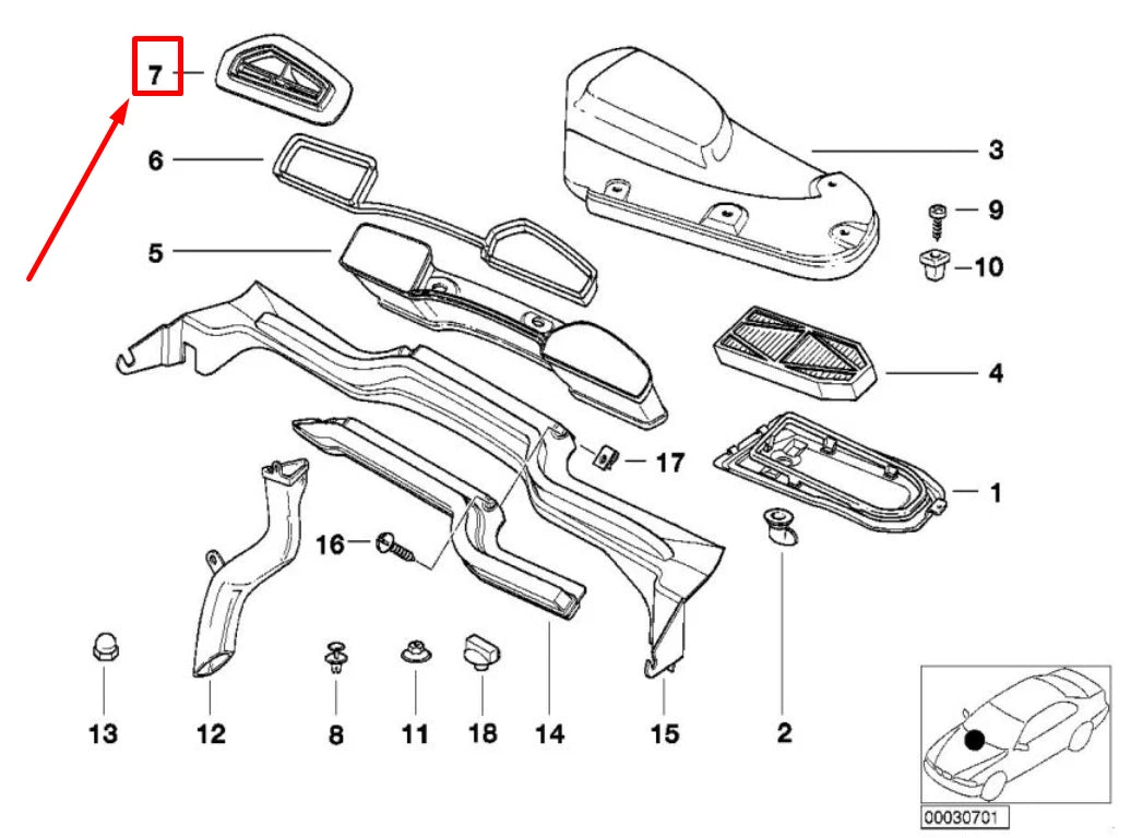 NEW BMW 7 E38 RIGHT MICROFILTER COVERING 64118391242 8391242 ORIGINAL
