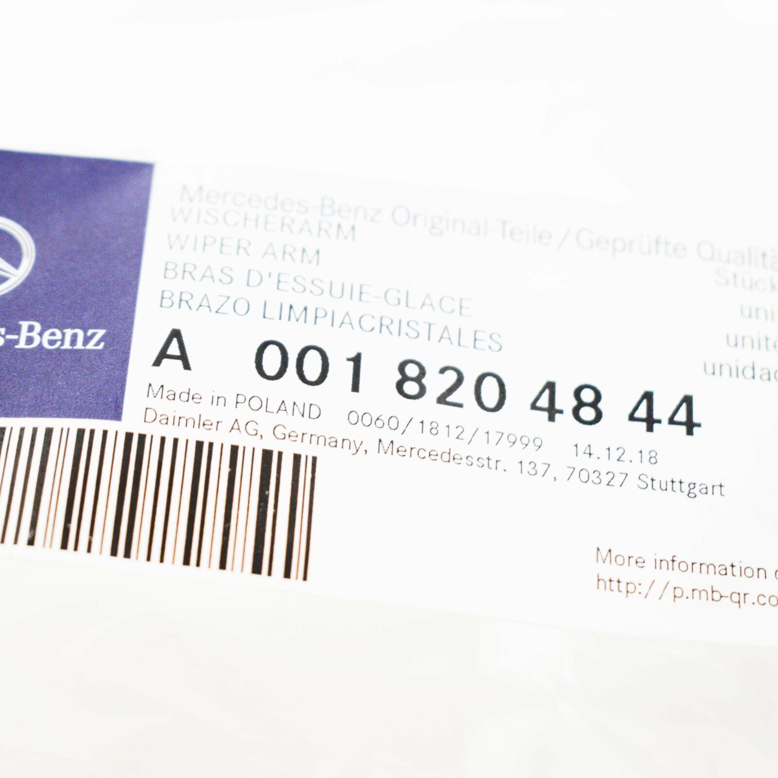 NEW MERCEDES-BENZ VITO W639 REAR WINDOW WIPER ARM A0018204844 ORIGINAL