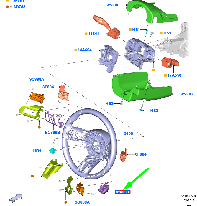 new ford mustang mk6 steering wheel right switch 5289038 original