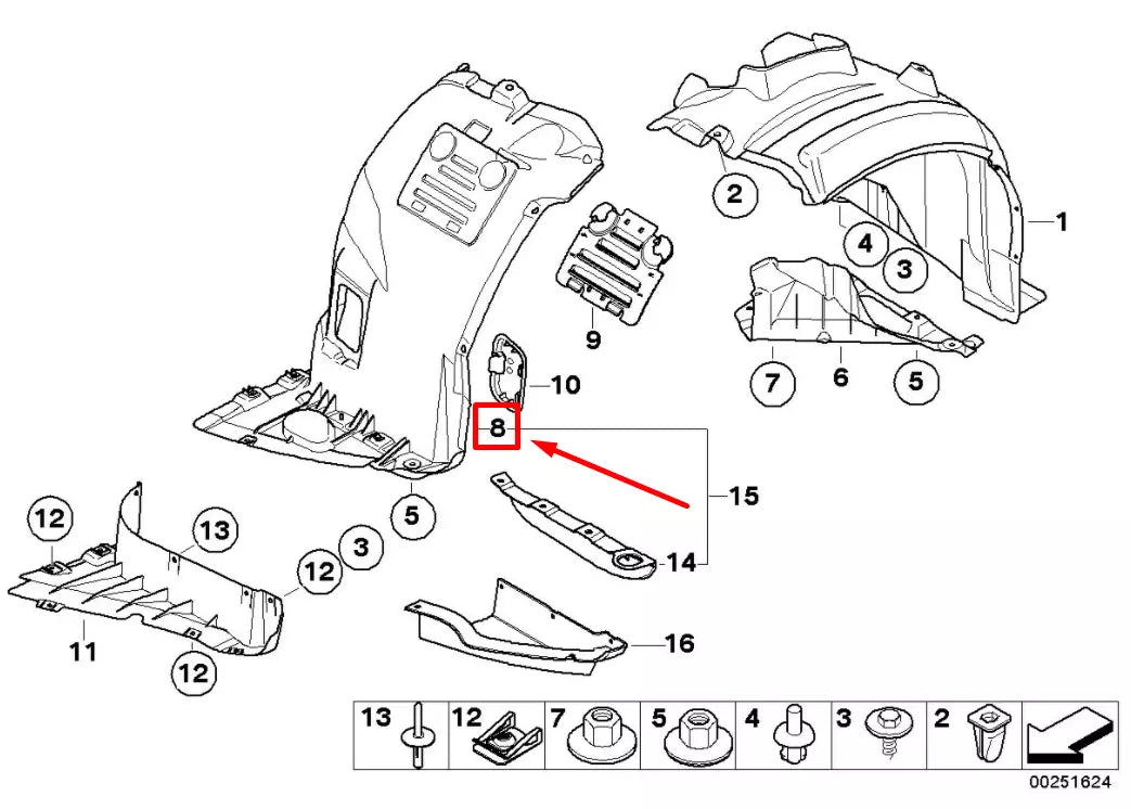NEW BMW 3 E90 FRONT RIGHT INNER FENDER LINING RHD 51718040102 8040102 ORIGINAL