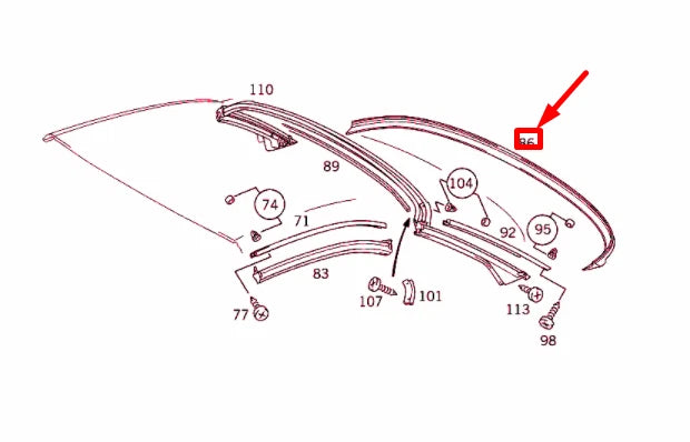 NEW MERCEDES-BENZ SLK R170 VARIO ROOF REAR BOTTOM SEAL A1707900398 ORIGINAL