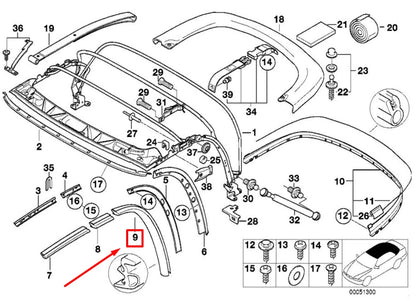 NEW BMW Z3 COUPE E36 REAR RIGHT WINDOW GUIDE 54318397662 8397662 ORIGINAL