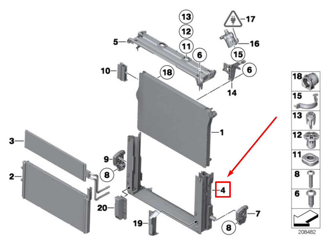new bmw 6 f13 coolant radiator mounting module mount 7625981 17117625981